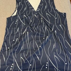 Navy Blue Sleeveless Top with White Pattern